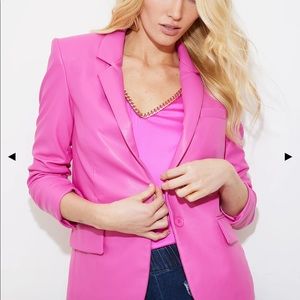 Anthropologie Hutch Barbie bubblegum pink vegan leather blazer jacket M so fun